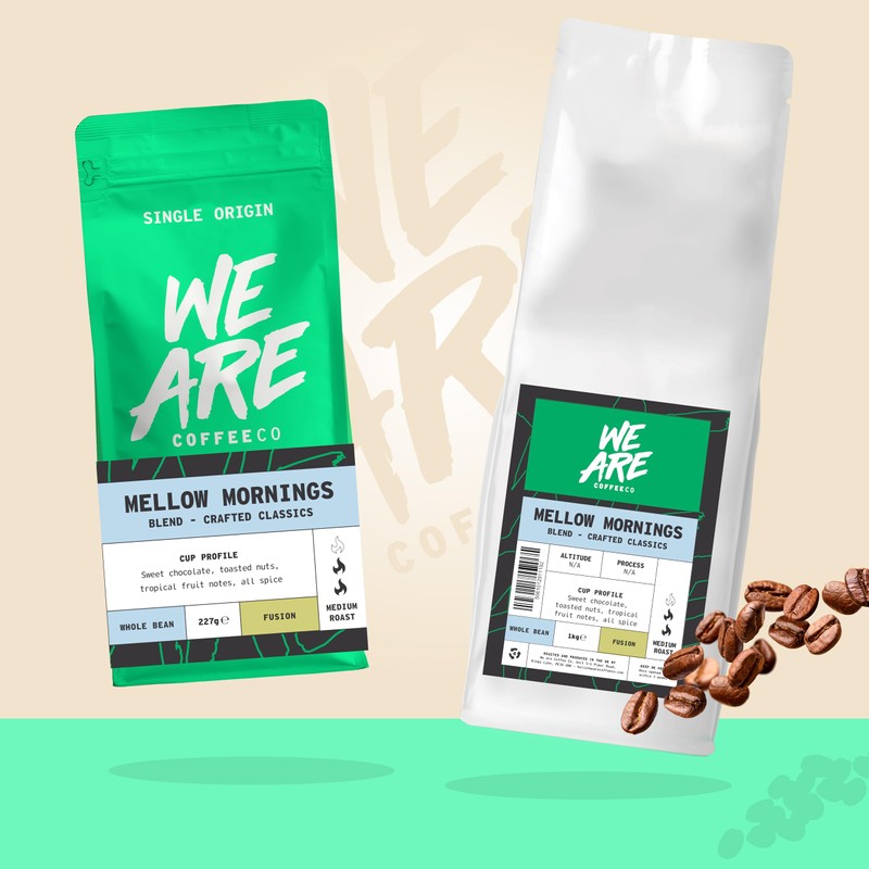 Coffee Beans 227g Bag, Whole Bean Coffee, Mellow Mornings Blend