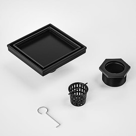 Bochni Shower Drain 6"*6" Matte Black 304 Stainless Steel | Fast Drainage | Tile Inserted | Stainless Floor Drain Grate | Hair Strainer | Drain Key | The Upgrade for Your Bathroom