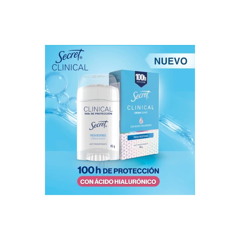 Secret, Desodorante Clinical con Ácido Hialurónico, Fresh Response, 45 GR