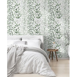 Safiyya Peel and Stick Wallpaper Dark Green Leaf Contact Paper 197" x 17.3" Modern Wall Paper Self Adhesive Removable Wallpaper for Bedroom Bathroom Vinyl Rolls