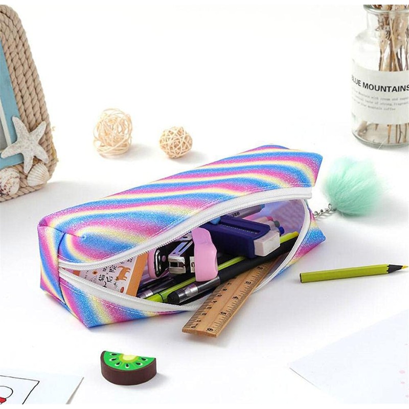 DUORUIMI Rainbow Pencil Case Pen Case Large Capacity Glitter Office