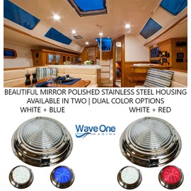 Wave One Marine | Dual Color 7" LED Boat Dome Light 12V RV | Stainless Housing | Toggle Switch (White | Night Red)