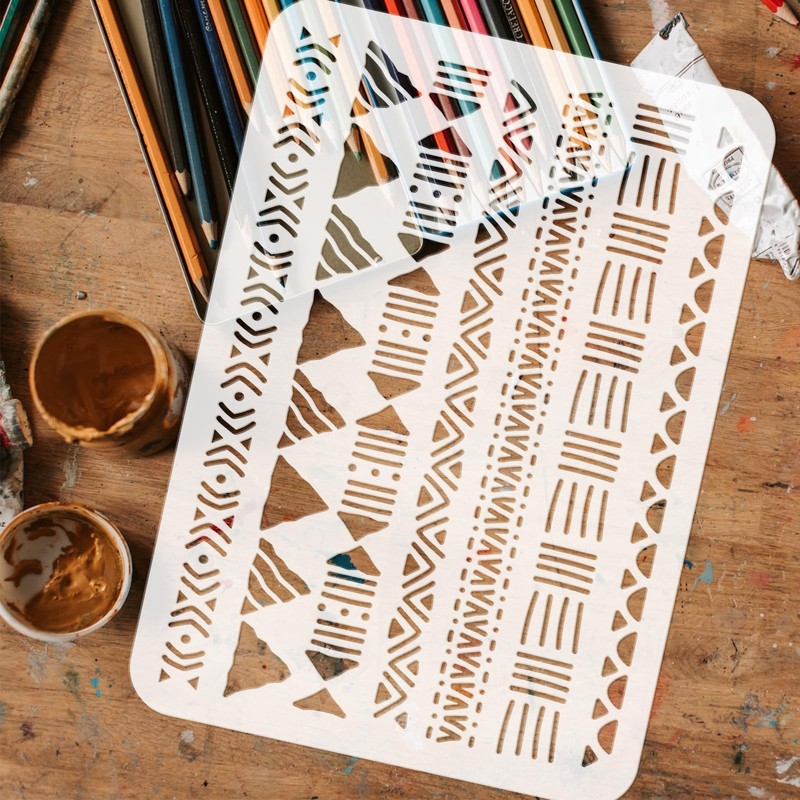 FINGERINSPIRE Mudcloth Elements Pattern Stencil 8.3x11.7inch Tribal Borders Drawing Template