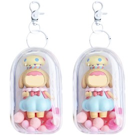 Itaba Case, Doll Holder, For Stuffed Animals, Clear Key Chain, Sewn Pouch, Outing, Double-Sided Transparent, Dustproof, Bag, Mini Pom Pom Ball Included, 2 Pieces (Transparent, Type B)