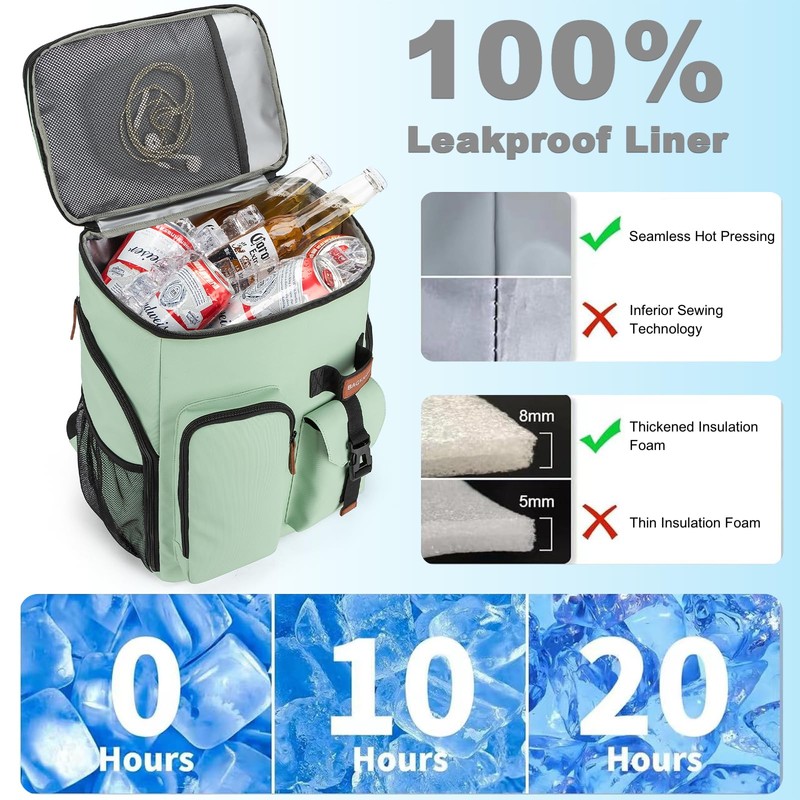 Insulated Cooler Backpack,33 Cans Multifunctional Double Deck Leakproof Cooler Bag