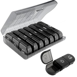 Tablettenbox, 3 Einschübe, täglich, Schwarz, Medikamentenorganizer in Farben pro Tag, langlebig und tragbar, ideal für normale Medikamente