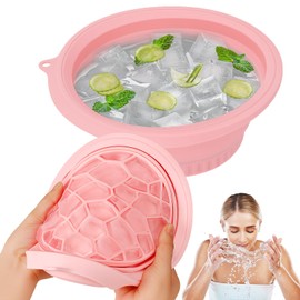 Palksky Face Ice Bath Bowl with Built-in Icetray, Silicone ICES Facial Bowls Collapsible Washbasin, Facial Plunge Bowl, Face Icebath at Home for Skin Tightening, Acne Relief, (Bright Pink