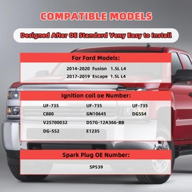 LELEHOKA Set of 4 UF735 Ignition Coil Pack and SP539 spark plugs Compatible with Ford Fusion 2014-2020 1.5L L4 & 2017-2019 Escape 1.5L L4 Replacement DS7Z12029 DG554 E1235 C880 GN10645 V25700032