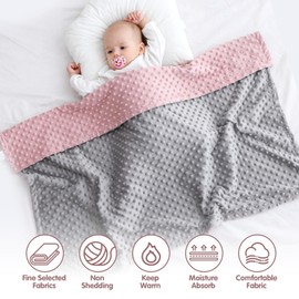 kmilro Baby Blanket for Unisex Boys Girls 30x40inch Super Soft Double Layer Dotted Backing Nursery Minky Blankets Neutral Breathable Receiving Toddler Blanket for Newborn, Pink
