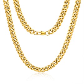 Jewlpire Men's Necklace, Classic Miami Cuban Chain Necklace, Hip Hop & Cool Style Jewellery Gift for Women, Men, Boys, 316L Stainless Steel, 18K Gold-Plated, 4/6/10 mm, 45.7/50.8/55.8/60.9/66/76.2 cm