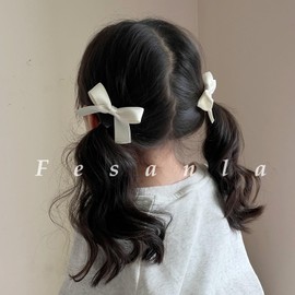 Fesanla Hair Clip, Ribbon, Children, Small, Bowknot, Hair Ornament, Hairpins, Set of 2, Hair Accessories, Cute, Graduation Ceremonies, Weddings, Recitals, Yukata, Clothes (White)