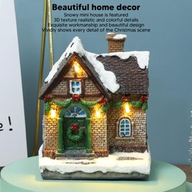 Christmas Village House, Vintage Exquisite Landscaping Resin LED Lighted Christmas House for Home Decor Presents (1)