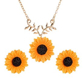 Long tiantian Sunflower Earrings Boho Sunflower Necklace Ring Set