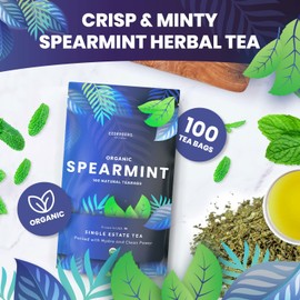 Organic Spearmint Herbal Tea — 100 Tea Bags | Grown in USA | Eco-Friendly Tea Bags | Non-GMO Caffeine Free Tea | Cederberg Tea Company