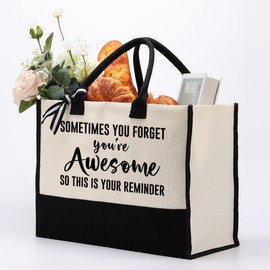 Women Canvas Tote Bag, Canvas Tote Bag Large, Birthday Gift Idea for Girls Women Friends Family, Reusable Shopping Bag, White Canvas Totes Bag with Printing - Sometimes You Forget You're Awesome