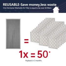 Demiwise 14x30x1 Electrostatic Air Filter, MERV 8 Reusable Aluminum AC/HVAC Furnace Filter, Lifetime Washable Permanent Air Filter, Easy to Clean, Increases Airflow(Actual Size:13.50x29.52x0.82)
