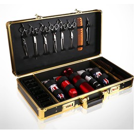 Barber Carrying Case Barber Case, Stylist Tool Box Professional Salon Hair Cutting Grooming Kit Storage Organizer for Clippers, Scissors, Barber Supplies with Secure Numlock, Gold