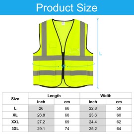PATIKIL Reflective Safety Vest, 3X-Large High Visibility Security Vest with 4 Front Pocket Zipper for Men Women Work Construction, Green