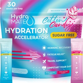 HydroMATE Electrolytes Powder No Sugar Cotton Candy - 30 Count Instant Hydration Packets with Vitamin C to Boost Energy - Sugar Free Electrolytes to Support Hydration on Keto Diet & Party Recovery