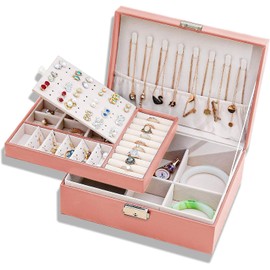 ANNA TOSANI Caja de joyería de Cuero, Organizador de joyas con Cerradura 2 Capas Organizador Estuche Joyero de Viaje Joyero Pequeña Portátil Joyero caja de almacenamiento de joyas con cierre separador extraíble para Pendientes Anillos Collares Almacenamie
