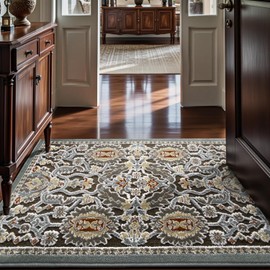 LUMI Washable Indoor Door Mat for Entrance, Traditional Front Doormats Non-Slip with Rubber Backing, Soft, Low Profile, Dirt Trapper, Absorbent Carpet for Inside Entryway, Garage, Patio, 26x46