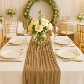 10FT Brown Cheesecloth Table Runner 120 Inch Rustic Boho Gauze Cheese Cloth Table Runner for Wedding Baby Shower Bridal Shower Birthday Party Home Decorations