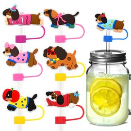 16PC Dog Straw Cover Caps for Tumblers, Dachshund Silicone 10mm Dringking Straws Toppers Protector Dust-Proof Reusable Bulk, BPA Free, Eco-Friendly fit for Party Gifts