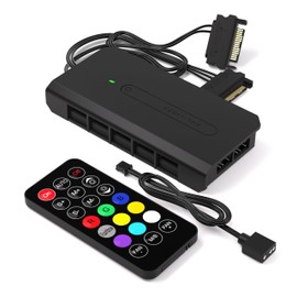 EZDIY-FAB 10 Ports RGB Fan Hub-I for PC Case Fan, Supports 6-Pin EZDIY-FAB RGB Fan, with 2 x 5 V 3-Pin Ports for ARGB Devices, with SATA Power Cable and Remote Control, Motherboard Sync