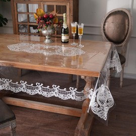 Artbloss Clear Table Cover Protector Vinyl Table Cloth Rectangle with Lace Pattern Oil Spill Proof Vintage Rustic Plastic Table Covers for Dining Tables (White Lace, 55 x 120 Inches)