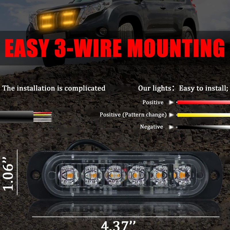 6-LED Warning Emergency Strobe Light XTAUTO Universal 12V-24V Super Bright
