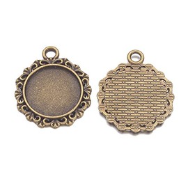 Pandahall 10pcs 18mm Vintage Tibetan Style Alloy Pendant Cabochon Bezel Settings Antique Bronze Flat Round Tray 18mm