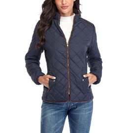 Anienaya - chamarra ligera acolchada con cierre para mujer, con 2 bolsillos, Azul marino, XL