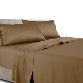 Royal Tradition Solid 300 Thread Count, 100 Percent Cotton 4PC California King Bed Sheets Set with Deep Pockets, Taupe