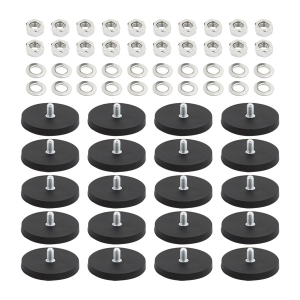 20 Sets Rubber Coated Magnets 24LB M6 Male Threaded Studs