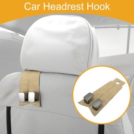 Partuto 1 Pcs Universal Car Seat Headrest Hook for Most Car, SUV, Truck Car Seat Back Organizer Hooks Sturdy Faux Leather Metal Beige 6.89"x2.99"