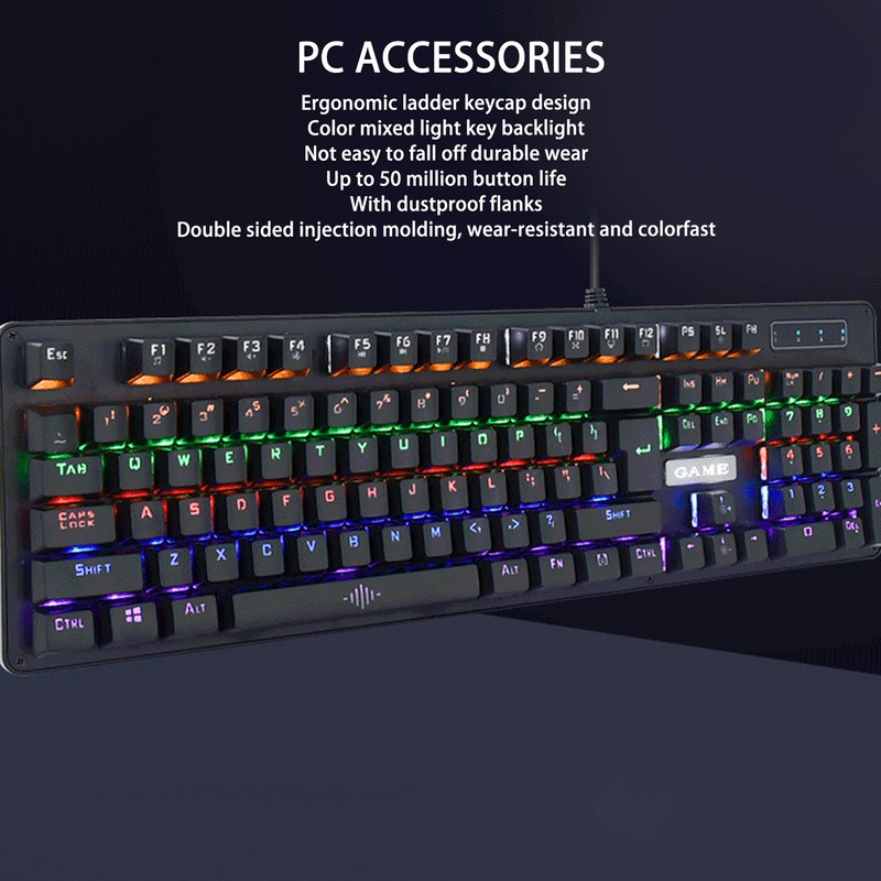 Mechanical Gaming Keyboard Wired RGB Backlit 104 Keys ABS Blue