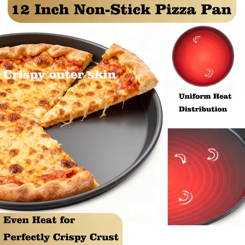 HERMARM 12 Inch Pizza Pan for Oven, 2 Pack Nonstick