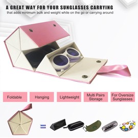 Longjet Sunglasses Organizer 5 Slots Travel Glasses Case Multiple Pairs Eyeglasses Storage Box Hanging Eyewear Holder (Peach Pink)