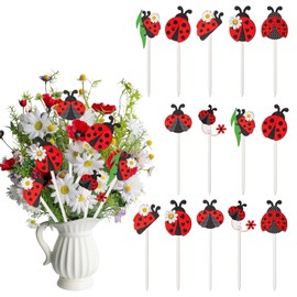 Summer Ladybug Wooden Picks 14 Pcs Cute Ladybug Insect Double-Sided Wooden Decorative Picks for Yard Patio Lawn Plant Flower Pot Decor for Summer Party Spring Holiday Supplies