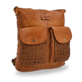 Gusti Aileen Leather Backpack for Women Stylish Vintage Backpack Women's Leather with AirTag Compartment, Laptop Compartment and Braided Details, brown, L