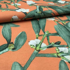 Kt KILOtela - Digital Print Canvas Fabric - Half Panama 100% Cotton - Patchwork 100 cm Long x 280 cm Wide | Mistletoe - Green, Orange ─ 1 Metre