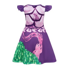 AmzBarley Girls Nightgowns Descendants Mal Pajamas Girls Princess Nightgown Nightdress for Little Girls' Sleepwear Flutter Short Sleeve Nightie Sleep Night Gown Dress Purple Size 8(7-8Years)