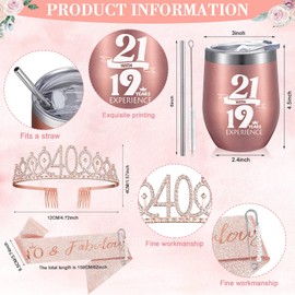 Sieral 40th Birthday Gifts Women 6 Happy Fabulous Gift Basket Sash and Tiara Set Rose Gold Tumbler Keychain Box for Tuning 40 Best Friends Mom Sister Wife Grandma Coworker Aunt