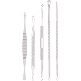 PEARL Blackhead Remover:Set of 5 Stainless Steel Blackhead Remover with Storage Bag (Pimple Remover)