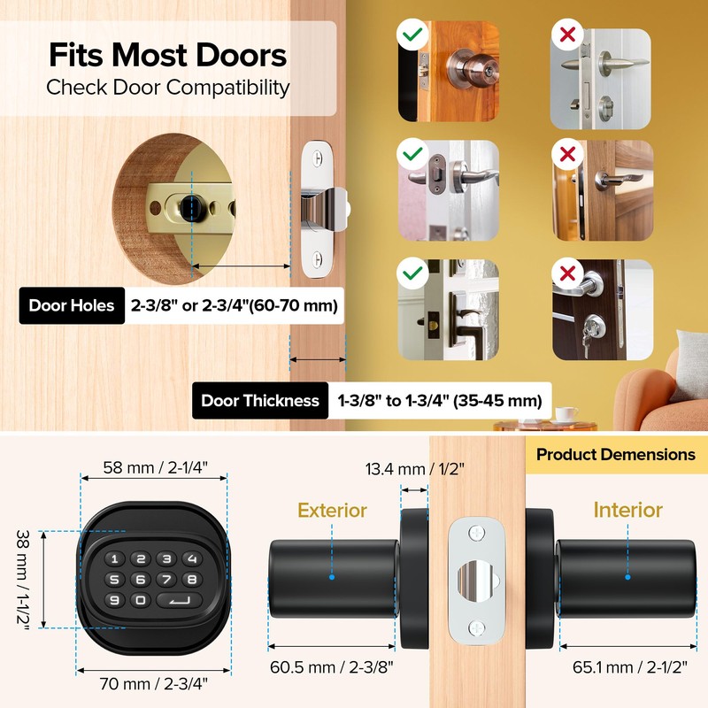 ThorBolt Fingerprint Door Lock with Keypad Door Knob, HomeKit Lock