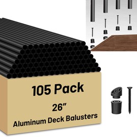 56 Pack 26 inch Aluminum Balusters for Deck Railing,Black Round Metal Spindles for Staircase,3/4" Diameter Hollow Deck Ballasters with Screws and Connectors for Railing Fencing Porch Stair Spindles