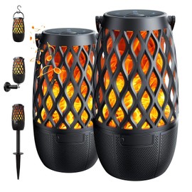 QUEQIMU 2 Pack Outdoor Bluetooth Speakers, Waterproof Bluetooth Speaker with Lights, Multi-Sync Wireless Speakers Stereo Sound, LED Flame Atmosphere Speaker for Party Pool Patio Porch, Gifts for Men