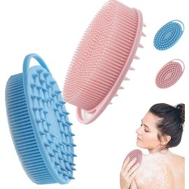 2 piezas Cepillo de ducha, cepillo de masaje de silicona exfoliante, cepillo de baño y champú de silicona 2 en 1