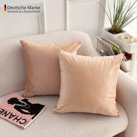 Emilie-Textil Velvet Cushion Cover Set, Decorative Cushion Cover, Sofa Cushion Cover with Hidden Zip, 14, Sizes 40 x 40 / 45 x 45 / 50 x 50 cm (2, Black, 50 x 50)
