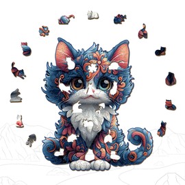 AEEKDOOK Wooden Puzzles for Adults - 200 Pieces Ragdoll Cat-2 Puzzle - Unique Animal Shapes Wooden Jigsaw Puzzles for Adults - Eco-Friendly Animal Puzzle Home Office Decor (M-11.4 * 11.4in)